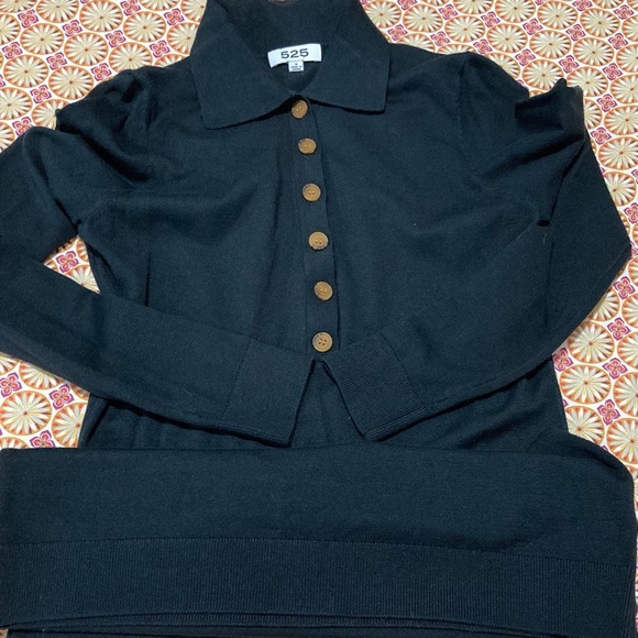 525 America Black Sweater Dress | Long Sleeve | Button Up Collar - Picture 14 of 14